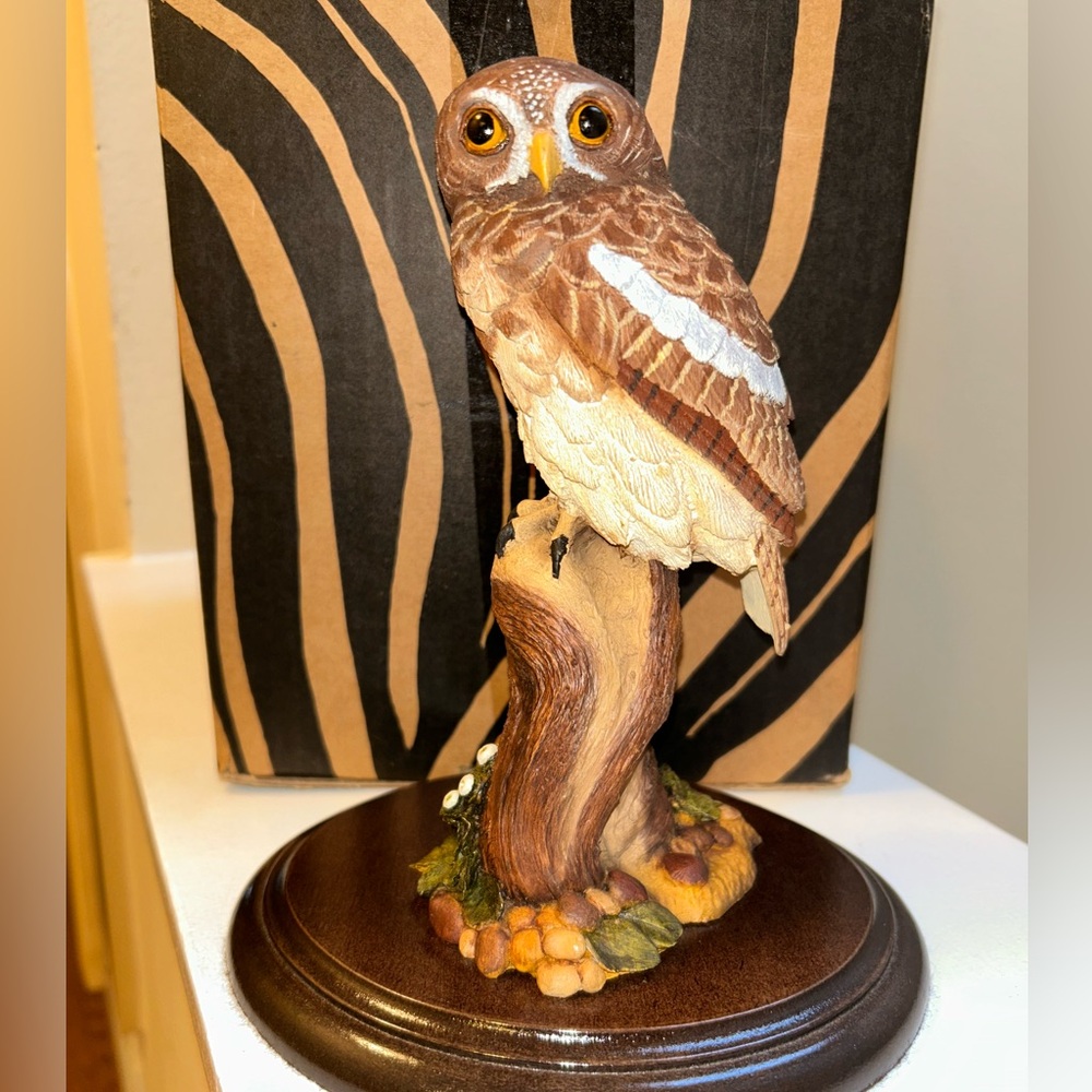 Beautiful Owl Figurine on Wood Base from South Africa